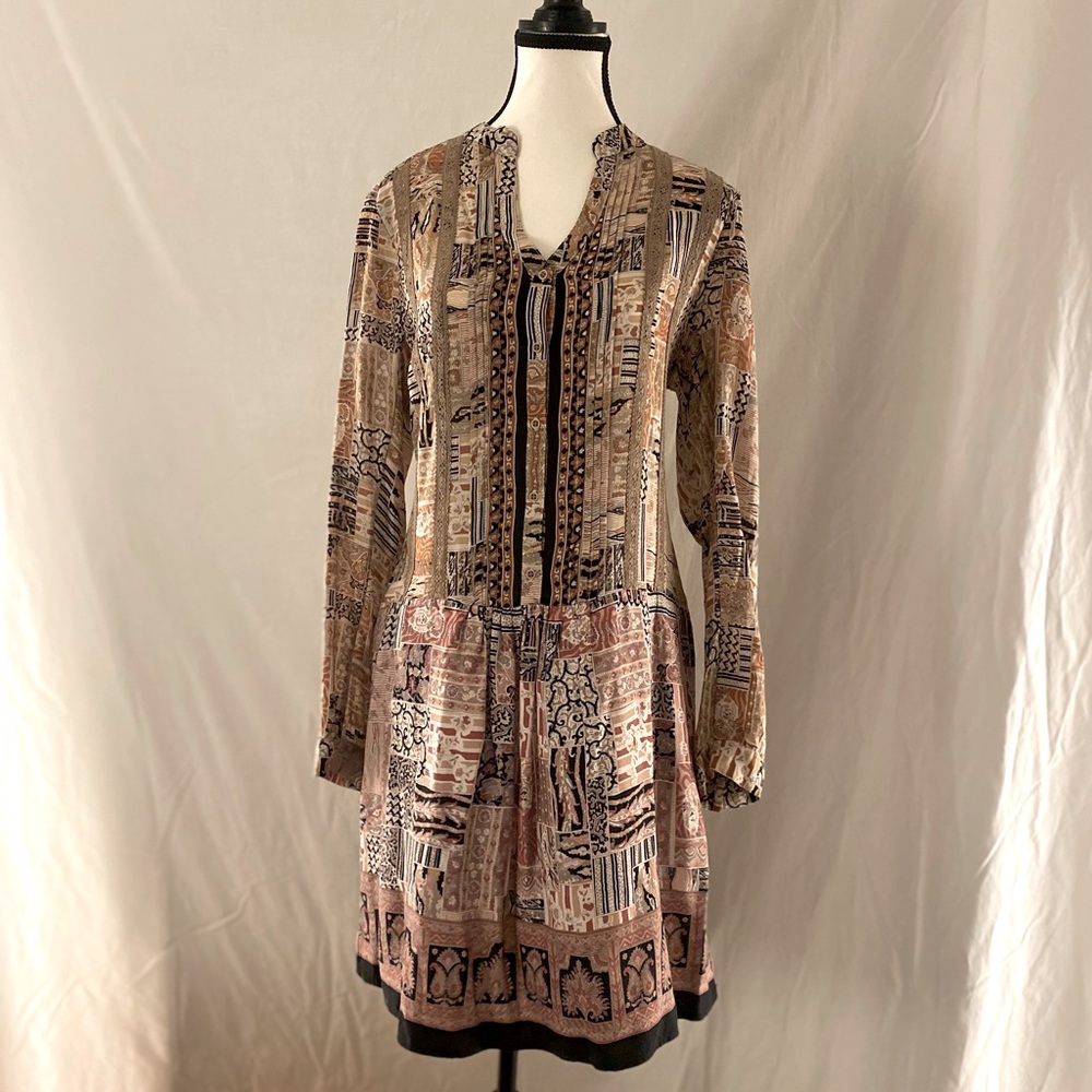 Anthropologie patterned long sleeve, knee length swing dress, size M